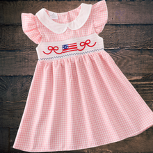 Load image into Gallery viewer, Patriotic Plaid Smocked Ruffle Dress
