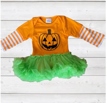 Load image into Gallery viewer, Orange Jack o’Lantern Top w/ Green Tutu
