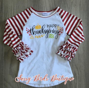 “Happy Thanksgiving” ruffle sleeve shirt