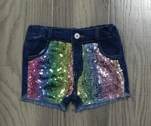 Denim Sequin Shorts