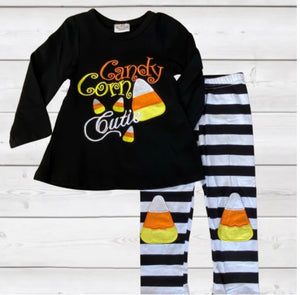 Black and White Striped Candy Corn Deluxe Appliqué Outfit