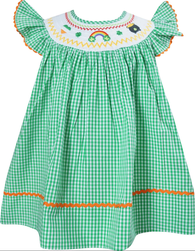 Lucky Green Gingham Smock Dress