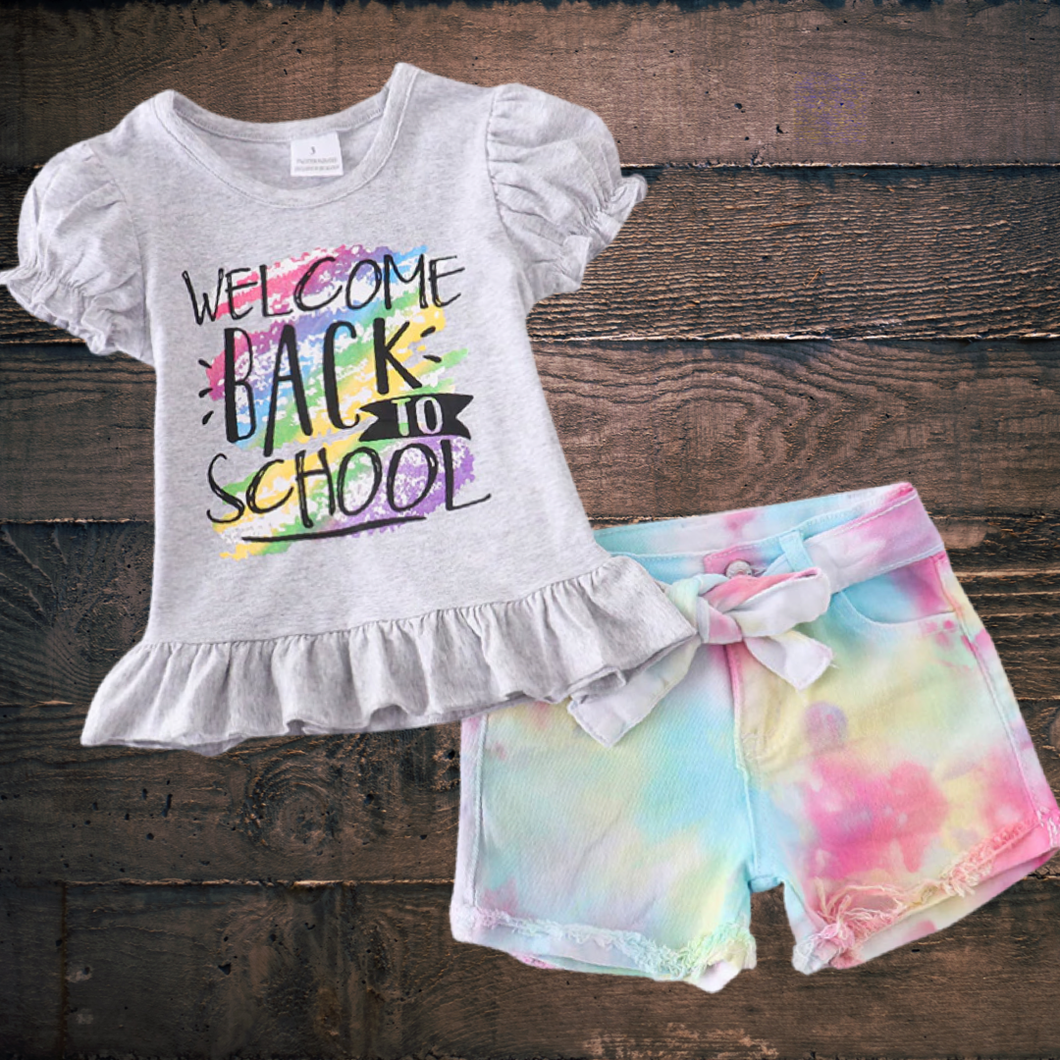 Grey Back to School Tie-Dye Denim Shorts