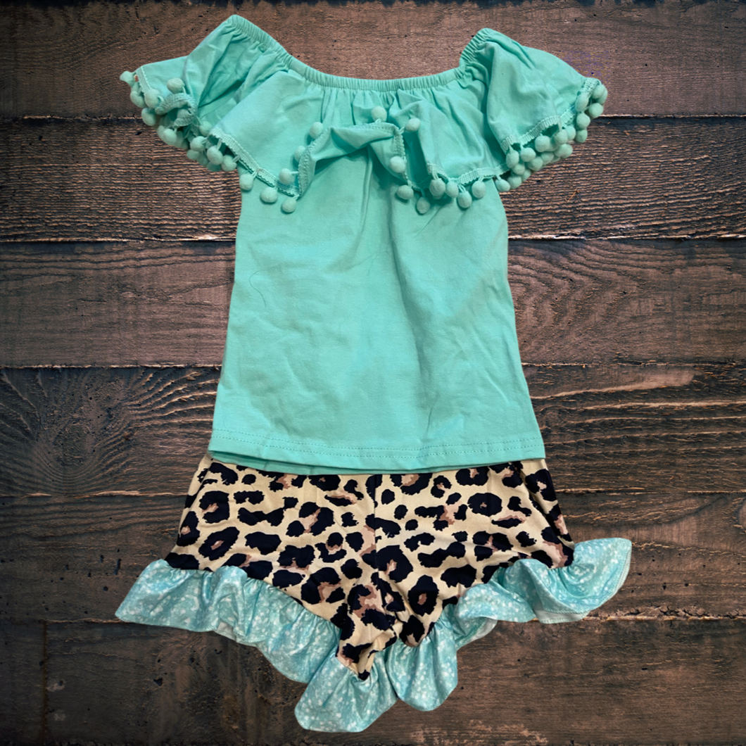 Mint Fun Print Pom Pom Short Set