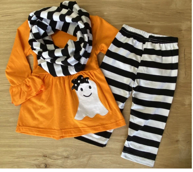 Happy Ghostly Top w Stripped Pant Set