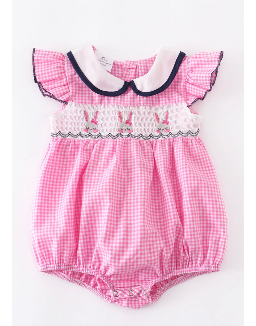 Pink Plaid Easter Smock Romper