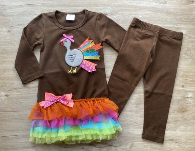 Ribbon - Festooned Brown Turkey Tutu Tunic and Leggings