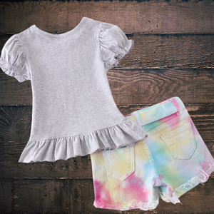 Grey Back to School Tie-Dye Denim Shorts