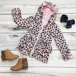 Animal Print Ruffle Hoodie