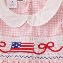 Load image into Gallery viewer, Patriotic Plaid Smocked Ruffle Dress
