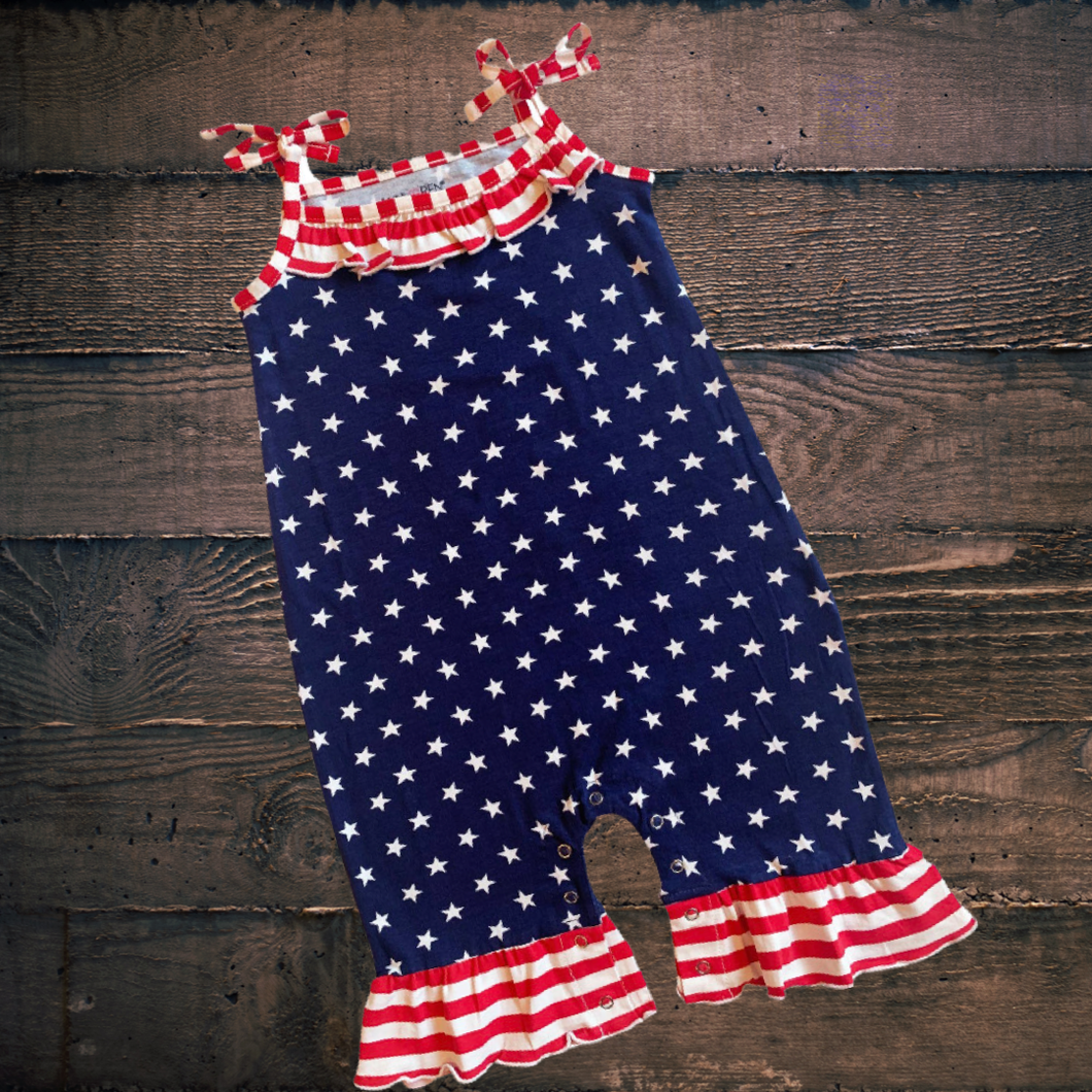 Star Stripes July 4th Patriotic Baby Girls’ Romper Jumpsuit